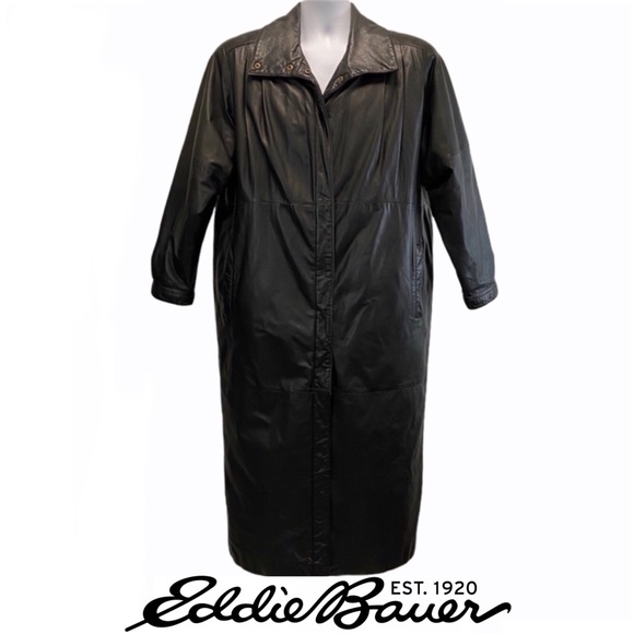 Eddie Bauer 100% Leather Coat Full Length Detachable Goose Down 